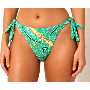 Cia Maritima Bikini Bottom Womens L Green Paisley Swimwear Tanga Side Tie NEW
